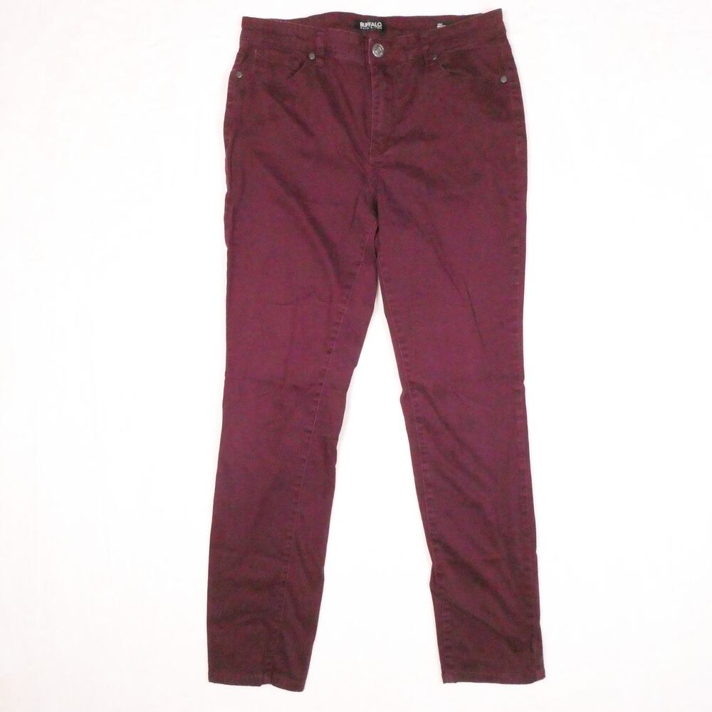Buffalo David Bitton Hope Mid-Rise Stretch Skinny Pants Size 12 32 Burgundy Goth